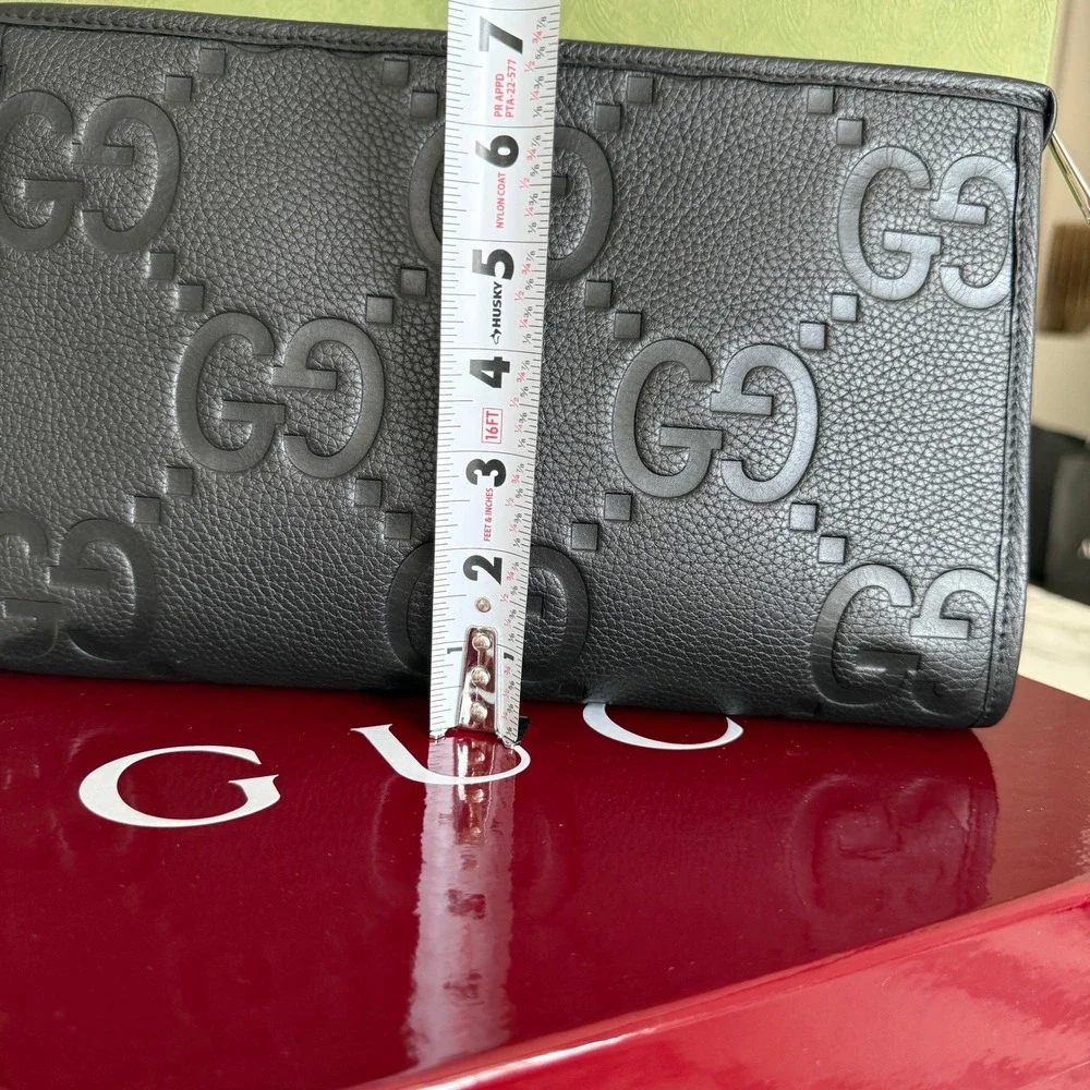 Gucci Mens Jumbo GG Black Leather Pouch in black grained leather 739490